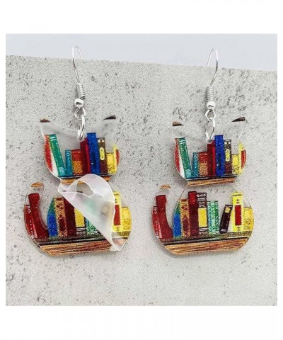 Fun Acrylic Book Earrings for Women, Bookshelf Bookcase Dangle Earring, Cat Book Earring Earrings, Book Lover Gift, Librarian...