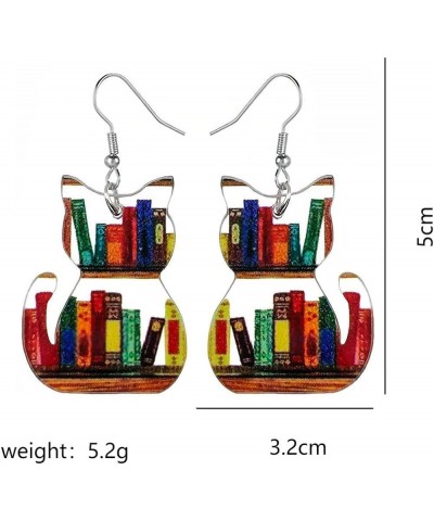 Fun Acrylic Book Earrings for Women, Bookshelf Bookcase Dangle Earring, Cat Book Earring Earrings, Book Lover Gift, Librarian...