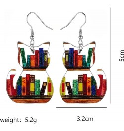 Fun Acrylic Book Earrings for Women, Bookshelf Bookcase Dangle Earring, Cat Book Earring Earrings, Book Lover Gift, Librarian...