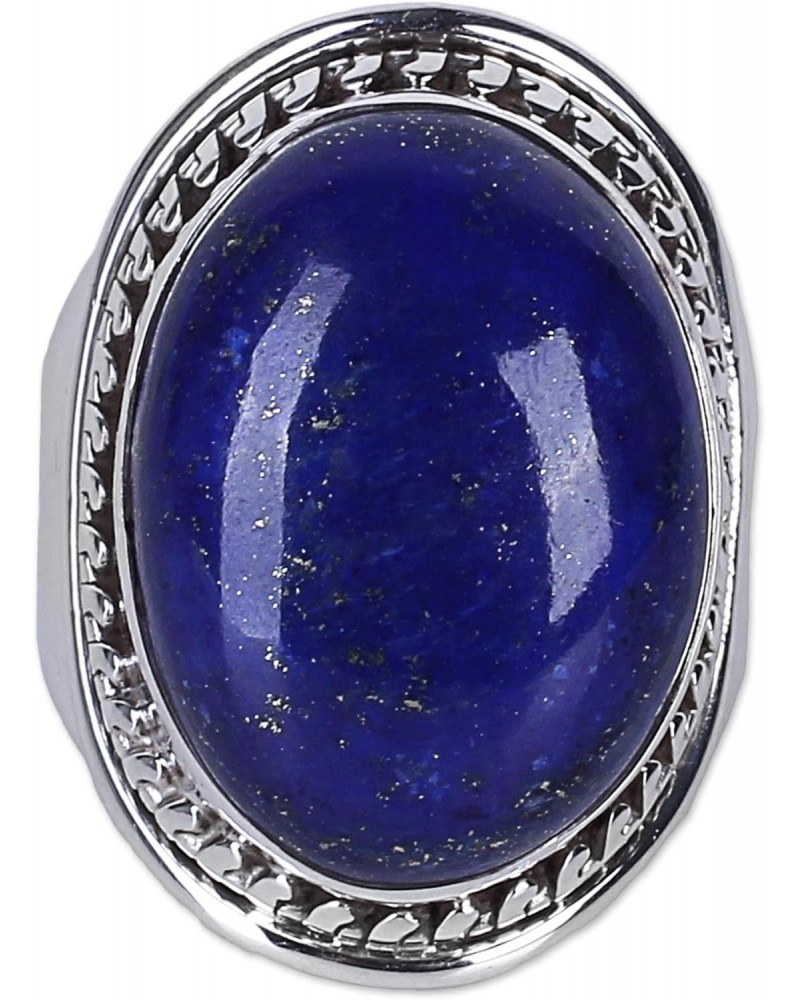 Artisan Handmade Lapis Lazuli Singlestone Ring .925 Sterling Silver India Blue Cocktail Riverside Birthstone 'Captivating Blu...