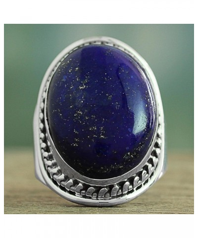 Artisan Handmade Lapis Lazuli Singlestone Ring .925 Sterling Silver India Blue Cocktail Riverside Birthstone 'Captivating Blu...