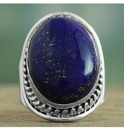 Artisan Handmade Lapis Lazuli Singlestone Ring .925 Sterling Silver India Blue Cocktail Riverside Birthstone 'Captivating Blu...