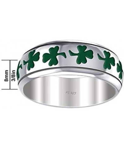 and Gems Women's Sterling Silver 8mm Irish Celtic Shamrock 3 Leaf Clover Wedding Band Ring $33.63 Bracelets