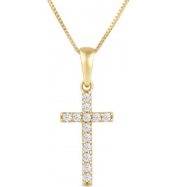 14K Solid Gold Cross | Pave Round Cut Cubic Zirconia Pendant Necklace | 15mm Long, 30 CTW | 16 Inch or 18 Inch Chain | With G...