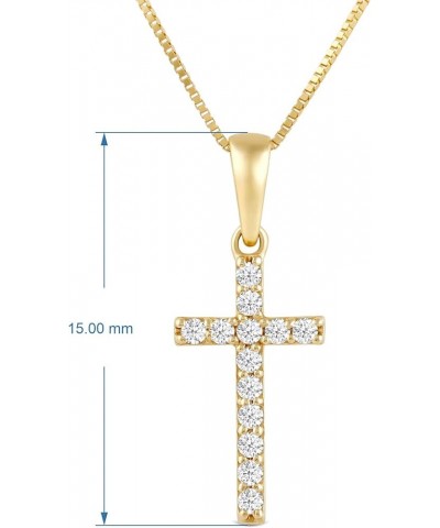 14K Solid Gold Cross | Pave Round Cut Cubic Zirconia Pendant Necklace | 15mm Long, 30 CTW | 16 Inch or 18 Inch Chain | With G...