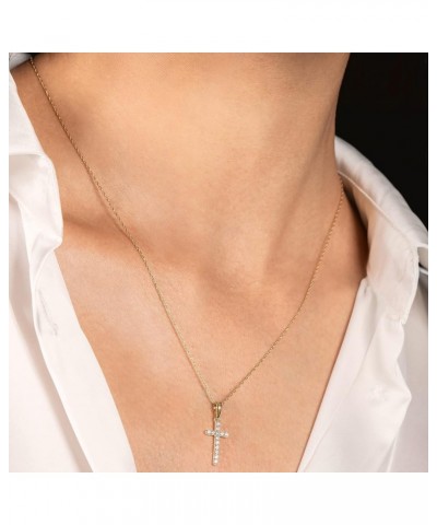 14K Solid Gold Cross | Pave Round Cut Cubic Zirconia Pendant Necklace | 15mm Long, 30 CTW | 16 Inch or 18 Inch Chain | With G...