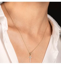 14K Solid Gold Cross | Pave Round Cut Cubic Zirconia Pendant Necklace | 15mm Long, 30 CTW | 16 Inch or 18 Inch Chain | With G...