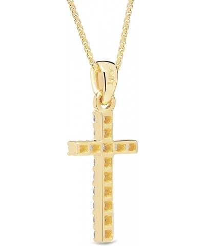 14K Solid Gold Cross | Pave Round Cut Cubic Zirconia Pendant Necklace | 15mm Long, 30 CTW | 16 Inch or 18 Inch Chain | With G...