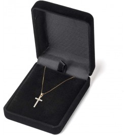 14K Solid Gold Cross | Pave Round Cut Cubic Zirconia Pendant Necklace | 15mm Long, 30 CTW | 16 Inch or 18 Inch Chain | With G...