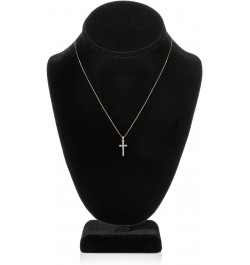 14K Solid Gold Cross | Pave Round Cut Cubic Zirconia Pendant Necklace | 15mm Long, 30 CTW | 16 Inch or 18 Inch Chain | With G...