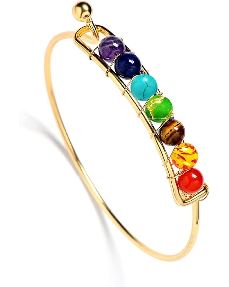 7 Chakra Yoga Meditation Bracelet Adjustable Healing 6mm Crystal Stone Bead Cuff Bracelets Gifts for Women Girls A Gold $6.83...