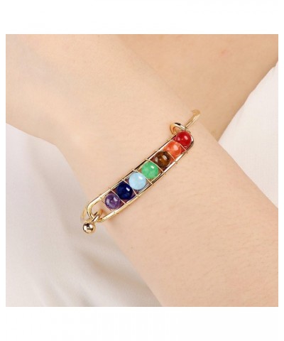 7 Chakra Yoga Meditation Bracelet Adjustable Healing 6mm Crystal Stone Bead Cuff Bracelets Gifts for Women Girls A Gold $6.83...