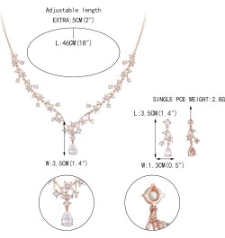 Gorgeous Wedding Jewelry Set for Bridal White Teardrop Round CZ Flower Cluster Vine Necklace Earrings Set Clear Rose Gold-Ton...