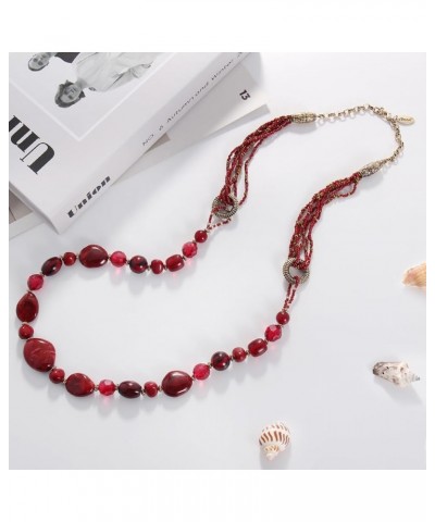 Long Beaded Necklace for Women Handmade Fashion Costume Chain Jewelry Gift wine $10.83 Necklaces