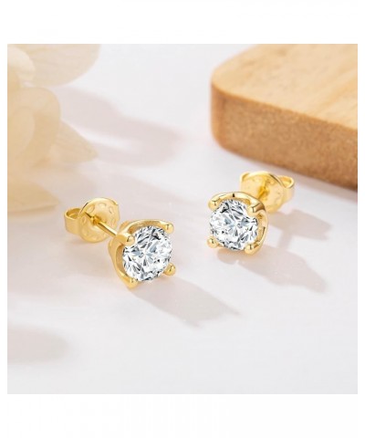 14K Gold Stud Earrings for Women Hypoallergenic Round Cubic Zirconia Earrings Studs, Flat Back Stud Earrings for Comfortable ...