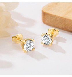 14K Gold Stud Earrings for Women Hypoallergenic Round Cubic Zirconia Earrings Studs, Flat Back Stud Earrings for Comfortable ...