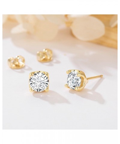 14K Gold Stud Earrings for Women Hypoallergenic Round Cubic Zirconia Earrings Studs, Flat Back Stud Earrings for Comfortable ...