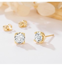 14K Gold Stud Earrings for Women Hypoallergenic Round Cubic Zirconia Earrings Studs, Flat Back Stud Earrings for Comfortable ...