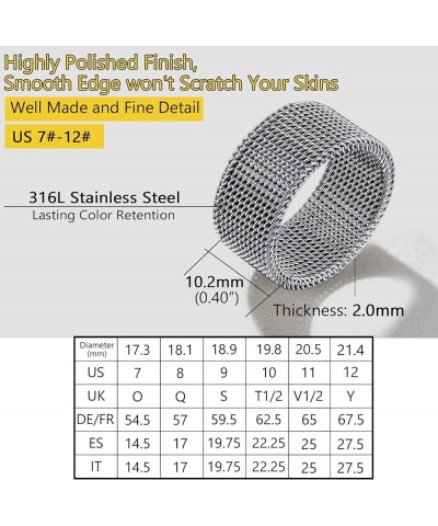 Trendy Mesh Band Rings for Men Women, Minimalist, Wide Comfort Fit Chunky Ring, Silver/Gold/Black/Colorful, Size 7- 12, Come ...