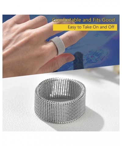 Trendy Mesh Band Rings for Men Women, Minimalist, Wide Comfort Fit Chunky Ring, Silver/Gold/Black/Colorful, Size 7- 12, Come ...