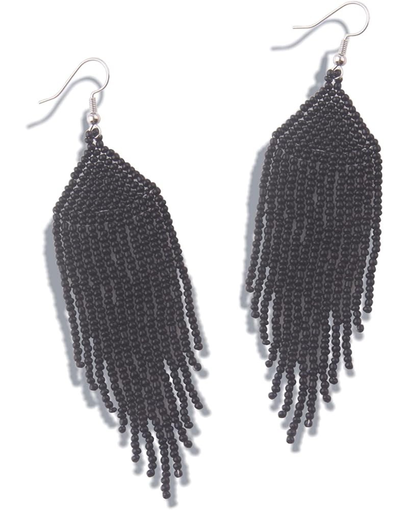 Long Beaded Tassel Earrings – Bohemian Beaded Fringe Drop Dangle Earrings, Native Seed Bead Statement Earrings, Idea for Wome...