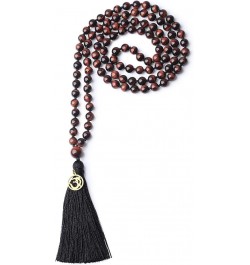 OM Charm Hand Knotted Tassel 108 Mala Beads Necklace 6mm Red Tiger Eye $17.82 Necklaces