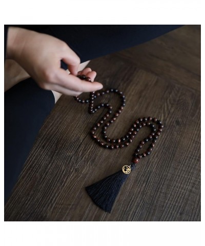 OM Charm Hand Knotted Tassel 108 Mala Beads Necklace 6mm Red Tiger Eye $17.82 Necklaces