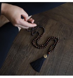 OM Charm Hand Knotted Tassel 108 Mala Beads Necklace 6mm Red Tiger Eye $17.82 Necklaces