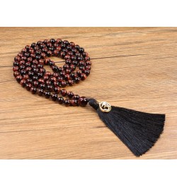 OM Charm Hand Knotted Tassel 108 Mala Beads Necklace 6mm Red Tiger Eye $17.82 Necklaces