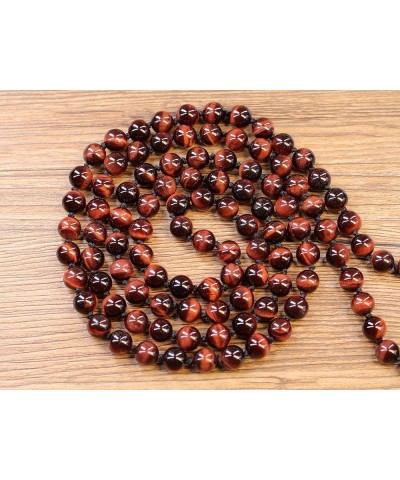 OM Charm Hand Knotted Tassel 108 Mala Beads Necklace 6mm Red Tiger Eye $17.82 Necklaces