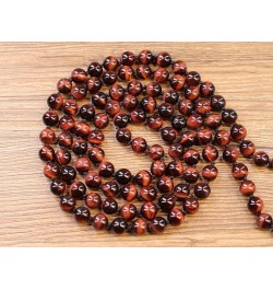 OM Charm Hand Knotted Tassel 108 Mala Beads Necklace 6mm Red Tiger Eye $17.82 Necklaces