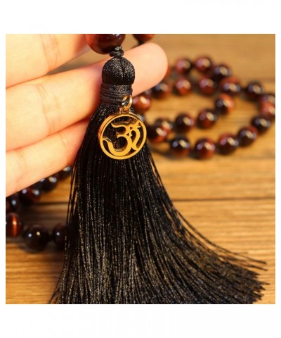 OM Charm Hand Knotted Tassel 108 Mala Beads Necklace 6mm Red Tiger Eye $17.82 Necklaces