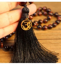 OM Charm Hand Knotted Tassel 108 Mala Beads Necklace 6mm Red Tiger Eye $17.82 Necklaces