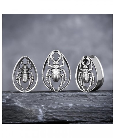 1 Pair Double FLared Tear Drop Ear Tunnels Piercing Stainless Steel Scarab Gauges Silvery Earrings Plugs 0g to 1". S8558G 3/4...