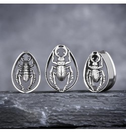 1 Pair Double FLared Tear Drop Ear Tunnels Piercing Stainless Steel Scarab Gauges Silvery Earrings Plugs 0g to 1". S8558G 3/4...