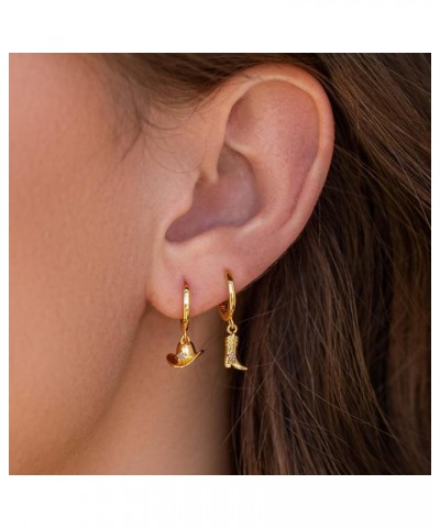 Normcore Cowboy Boots Hat Dangle Earrings Vintage 18k Gold Plated Brass Jewelry for Women Silver $10.28 Earrings