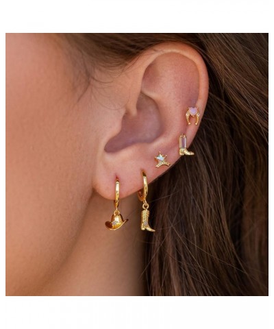 Normcore Cowboy Boots Hat Dangle Earrings Vintage 18k Gold Plated Brass Jewelry for Women Silver $10.28 Earrings