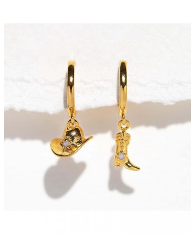 Normcore Cowboy Boots Hat Dangle Earrings Vintage 18k Gold Plated Brass Jewelry for Women Silver $10.28 Earrings