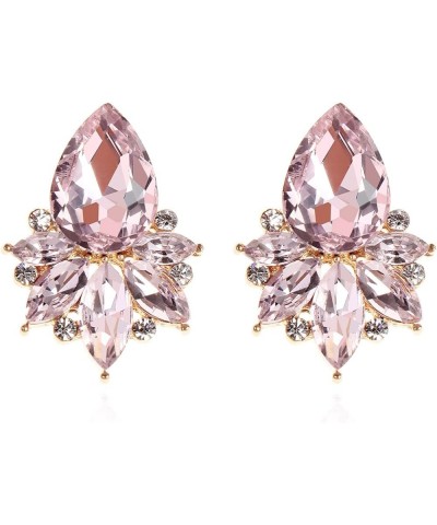 Vintage Rhinestone Earrings Fancy Crystal Cluster Drop Earrings Art Deco Earrings for Women Girls Pink Stud $9.17 Earrings