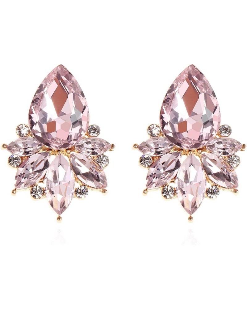 Vintage Rhinestone Earrings Fancy Crystal Cluster Drop Earrings Art Deco Earrings for Women Girls Pink Stud $9.17 Earrings