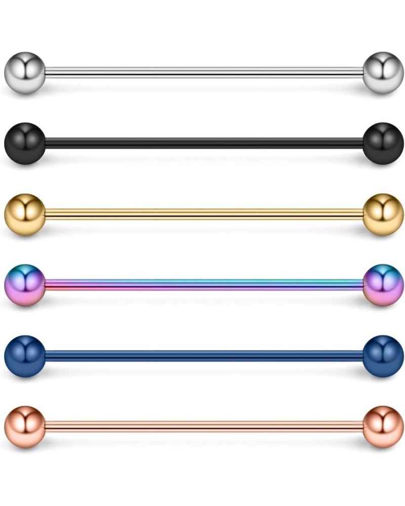 16 Gauge Industrial Barbell Cartilage Earring Body Piercing Jewelry 1 5/8 Inch(40mm) 6PCS - Mix Colors $8.69 Body Jewelry