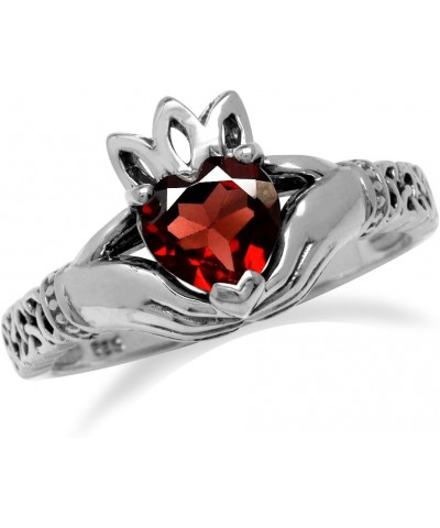 Genuine Gemstones 925 Sterling Silver Flower and Leaf Vintage Inspired Ring Jewelry for Women 12 Silver Red Garnet - Rhodium ...