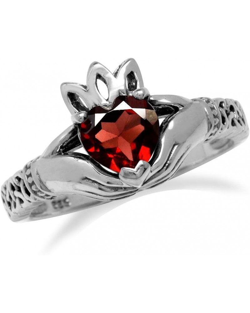 Genuine Gemstones 925 Sterling Silver Flower and Leaf Vintage Inspired Ring Jewelry for Women 12 Silver Red Garnet - Rhodium ...