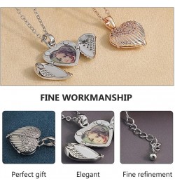 Locket Necklace Heart Shaped Angel Wing Photo Locket Necklace Memory Pendant with Personalized Picture Creative Neck Chain fo...