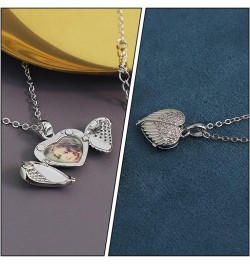 Locket Necklace Heart Shaped Angel Wing Photo Locket Necklace Memory Pendant with Personalized Picture Creative Neck Chain fo...