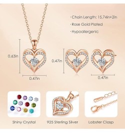 Jewelry Sets for Women Love Heart Pendant Necklaces Earrings, 925 Sterling Silver with Birthstone Zirconia, Mother's Day Chri...