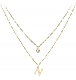 Dainty Layered Initial Choker Necklaces for Women Girls 14K Gold Plated Cute CZ Heart Letter Pendant Layering Gold Necklace S...