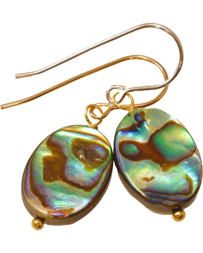 Abalone Earrings Mother of Pearl Paua Shell Oval Peacock Blue Simple MOP Dangles Beaded Accents Yellow Gold $16.92 Earrings