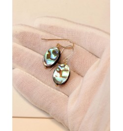 Abalone Earrings Mother of Pearl Paua Shell Oval Peacock Blue Simple MOP Dangles Beaded Accents Yellow Gold $16.92 Earrings