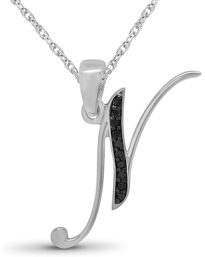 1/20 Carat Black Diamond Initial Letter Pendant Necklace for Women | Customizable .925 Sterling Silver A to Z Alphabet Monogr...